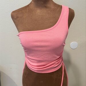 Stellah Pink Asymmetrical Ribbed Tank Top